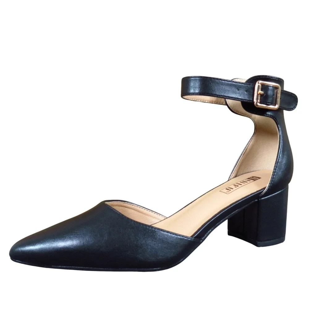IDIFU In2pedazo Womens Ankle Strap Pumps Sz 6.5 Black Leather Block Heel